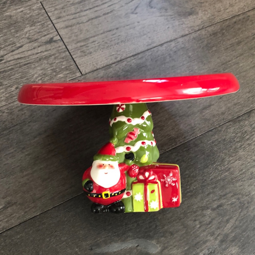 Ceramic Holiday Christmas Cake Plate Stand - Picture 3 of 8